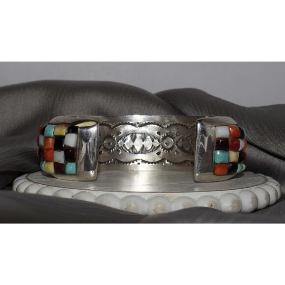 Navajo Ray Adakai 925 Multi-stone Cobblestone Mosaic Inaly Cuff 112.66G / 7.5in - Picture 2 of 9